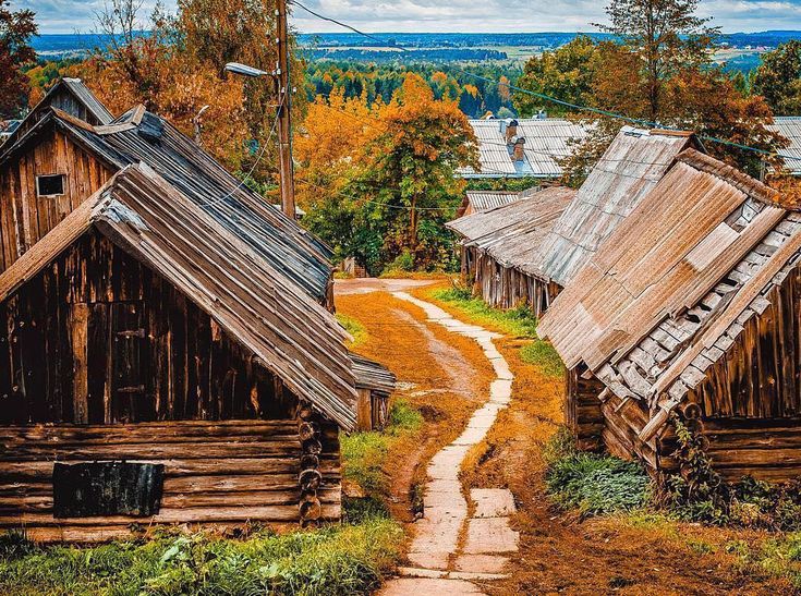 Русская деревня рисунок
